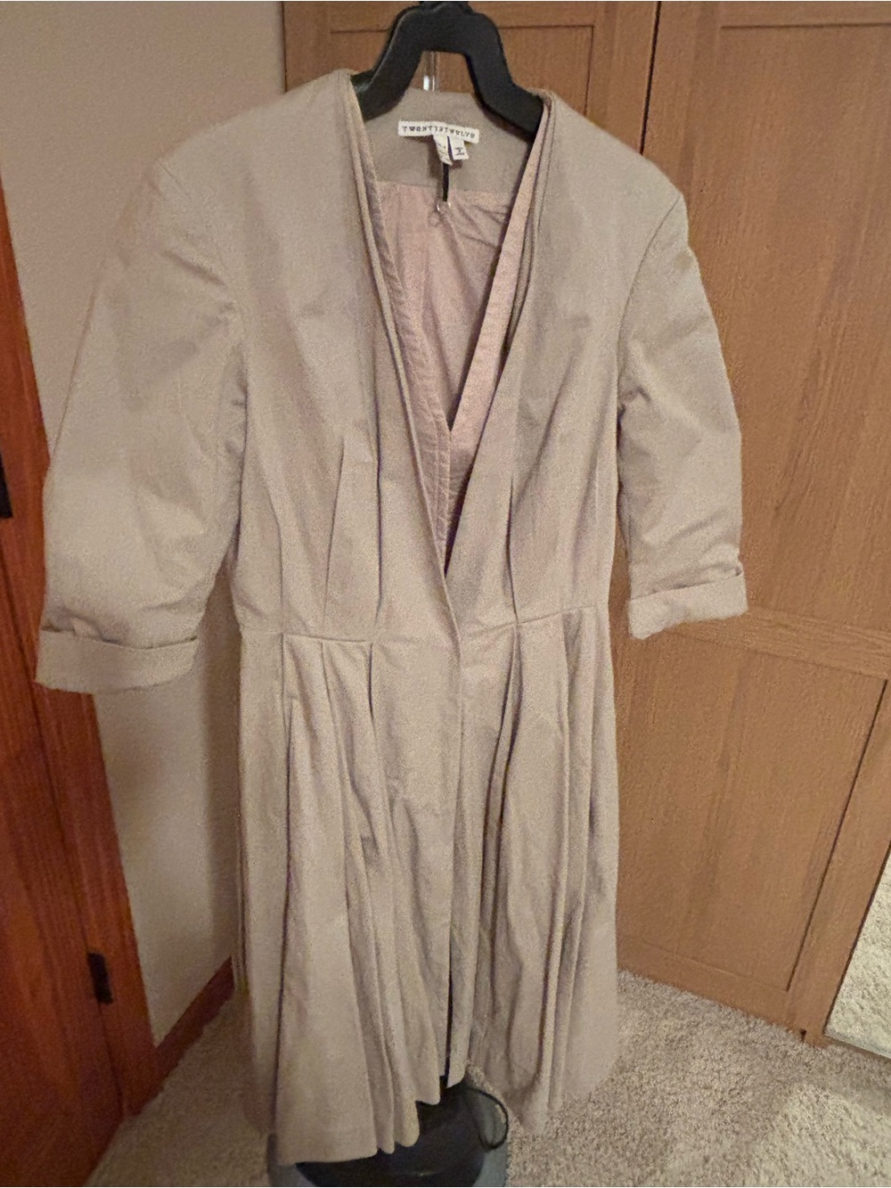 Vintage twenty8twelve Pleated Beige Long Sleeve Fit-and-Flare dress